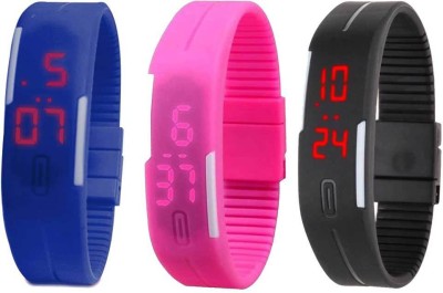 NS18 Silicone Led Magnet Band Combo of 3 Blue, Pink And Black Digital Watch  - For Boys & Girls   Watches  (NS18)