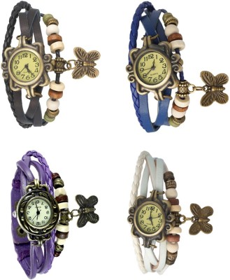 NS18 Vintage Butterfly Rakhi Combo of 4 Black, Purple, Blue And White Analog Watch  - For Women   Watches  (NS18)