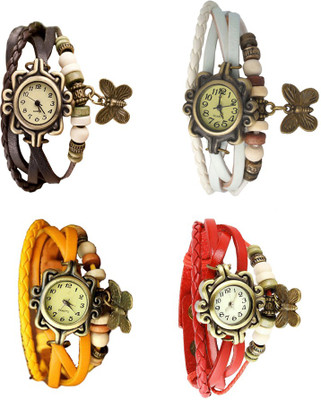 

Kissu Vintage Rakhi Combo of 4 Brown, Yellow, White And Red Watch - For Women