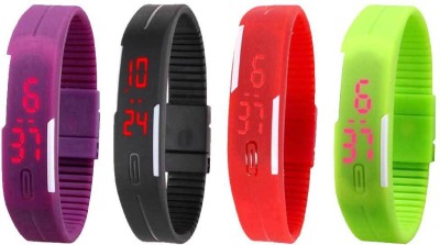 NS18 Silicone Led Magnet Band Combo of 4 Purple, Black, Red And Green Digital Watch  - For Boys & Girls   Watches  (NS18)