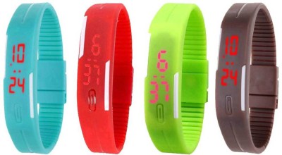 NS18 Silicone Led Magnet Band Combo of 4 Sky Blue, Red, Green And Brown Digital Watch  - For Boys & Girls   Watches  (NS18)