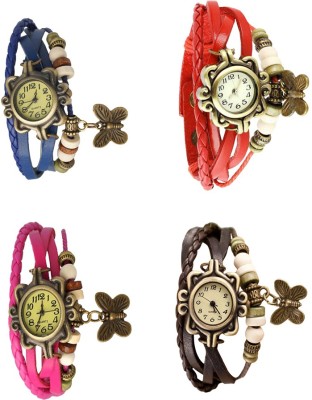 NS18 Vintage Butterfly Rakhi Combo of 4 Blue, Pink, Red And Brown Analog Watch  - For Women   Watches  (NS18)