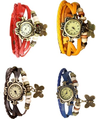 NS18 Vintage Butterfly Rakhi Combo of 4 Red, Brown, Yellow And Blue Analog Watch  - For Women   Watches  (NS18)