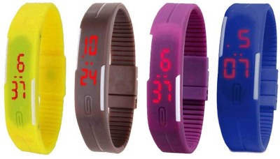 NS18 Silicone Led Magnet Band Combo of 4 Yellow, Brown, Purple And Blue Digital Watch  - For Boys & Girls   Watches  (NS18)