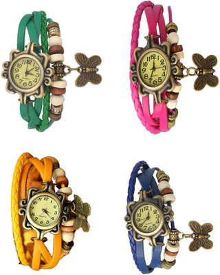 

Kissu Vintage Rakhi Combo of 4 Green, Yellow, Pink And Blue Watch - For Women