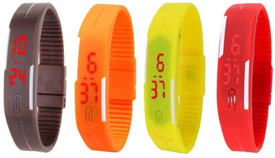 

NS18 Silicone Led Magnet Band Watch Combo of 4 Brown, Orange, Yellow And Red Watch - For Couple