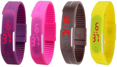 

Kissu Led Magnet Band Combo of 4 Purple, Pink, Brown And Yellow Watch - For Men & Women