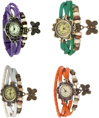 NS18 Vintage Butterfly Rakhi Combo of 4 Purple, White, Green And Orange Analog Watch  - For Women   Watches  (NS18)