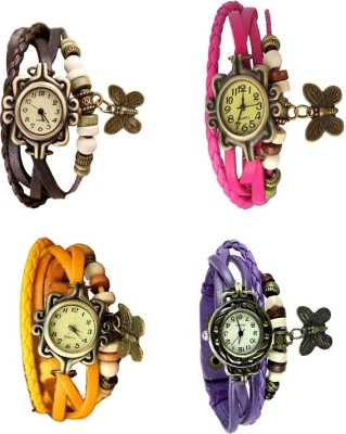 NS18 Vintage Butterfly Rakhi Combo of 4 Brown, Yellow, Pink And Purple Analog Watch  - For Women   Watches  (NS18)