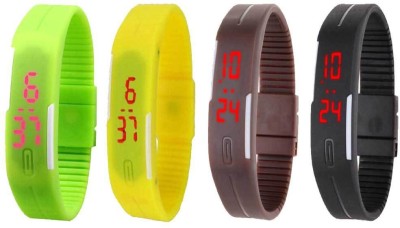 NS18 Silicone Led Magnet Band Combo of 4 Green, Yellow, Brown And Black Digital Watch  - For Boys & Girls   Watches  (NS18)