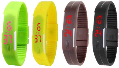 

NS18 Silicone Led Magnet Band Combo of 4 Green, Yellow, Brown And Black Watch - For Boys & Girls