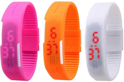 NS18 Silicone Led Magnet Band Combo of 3 Pink, Orange And White Digital Watch  - For Boys & Girls   Watches  (NS18)