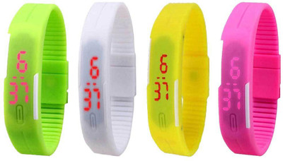 View NS18 Silicone Led Magnet Band Watch Combo of 4 Green, White, Yellow And Pink Digital Watch  - For Couple Wrist Watches Price Online(NS18)