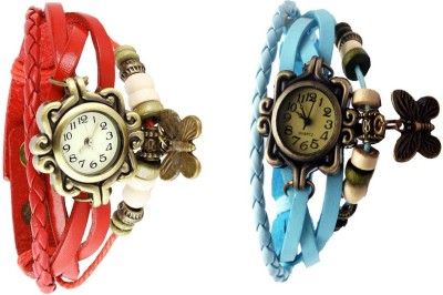 NS18 Vintage Butterfly Rakhi Watch Combo of 2 Red And Sky Blue Analog Watch  - For Women   Watches  (NS18)
