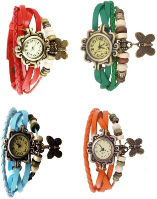 NS18 Vintage Butterfly Rakhi Combo of 4 Red, Sky Blue, Green And Orange Analog Watch  - For Women   Watches  (NS18)