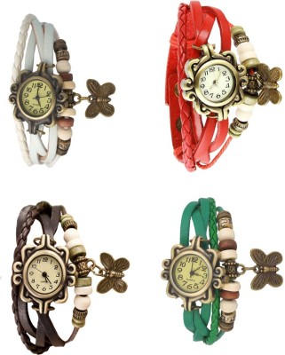 NS18 Vintage Butterfly Rakhi Combo of 4 White, Brown, Red And Green Analog Watch  - For Women   Watches  (NS18)