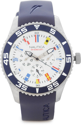 

Nautica NTA12627G Brushed/Polished Silver Case, Silver Dial, NST 07 FLAGS series, Resin Strap Watch - For Men