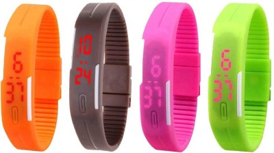 NS18 Silicone Led Magnet Band Combo of 4 Orange, Brown, Pink And Green Digital Watch  - For Boys & Girls   Watches  (NS18)