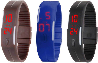 

Kissu Led Band Watch Combo of 3 Brown, Blue And Black Watch - For Couple