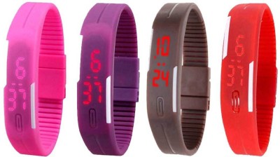 NS18 Silicone Led Magnet Band Watch Combo of 4 Pink, Purple, Brown And Red Digital Watch  - For Couple   Watches  (NS18)