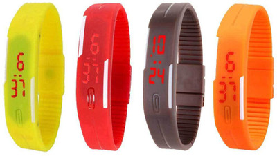 

NS18 Silicone Led Magnet Band Combo of 4 Yellow, Red, Brown And Orange Watch - For Boys & Girls