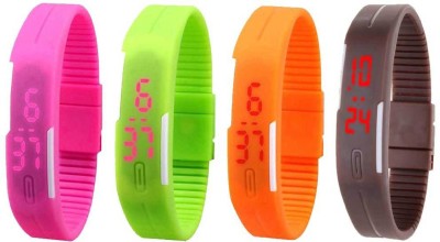 NS18 Silicone Led Magnet Band Combo of 4 Pink, Green, Orange And Brown Digital Watch  - For Boys & Girls   Watches  (NS18)