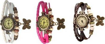 NS18 Vintage Butterfly Rakhi Watch Combo of 3 White, Pink And Brown Analog Watch  - For Women   Watches  (NS18)