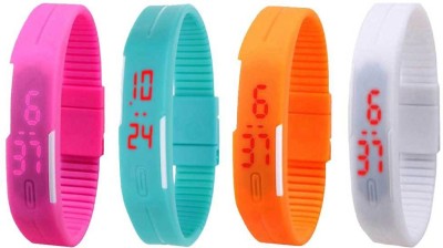 NS18 Silicone Led Magnet Band Combo of 4 Pink, Sky Blue, Orange And White Digital Watch  - For Boys & Girls   Watches  (NS18)