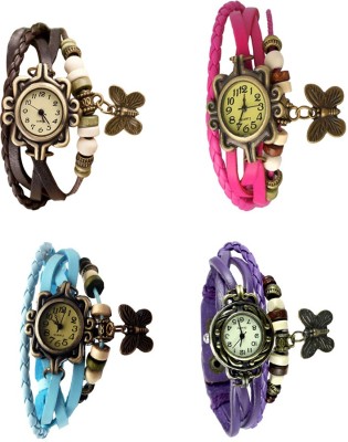 NS18 Vintage Butterfly Rakhi Combo of 4 Brown, Sky Blue, Pink And Purple Analog Watch  - For Women   Watches  (NS18)