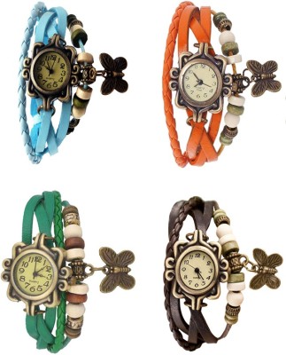 NS18 Vintage Butterfly Rakhi Combo of 4 Sky Blue, Green, Orange And Brown Analog Watch  - For Women   Watches  (NS18)