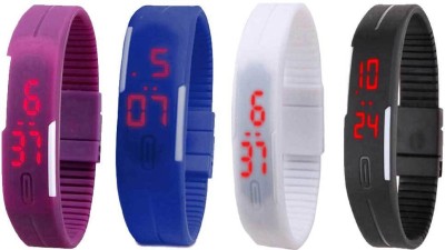 NS18 Silicone Led Magnet Band Combo of 4 Purple, Blue, White And Black Digital Watch  - For Boys & Girls   Watches  (NS18)