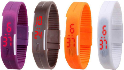 NS18 Silicone Led Magnet Band Combo of 4 Purple, Brown, Orange And White Digital Watch  - For Boys & Girls   Watches  (NS18)