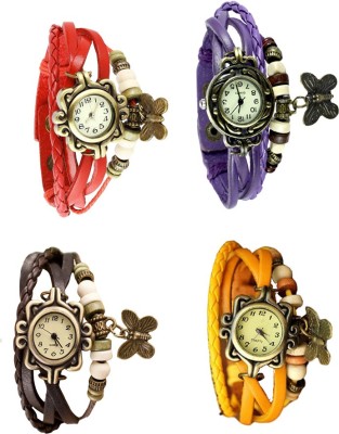 NS18 Vintage Butterfly Rakhi Combo of 4 Red, Brown, Purple And Yellow Analog Watch  - For Women   Watches  (NS18)