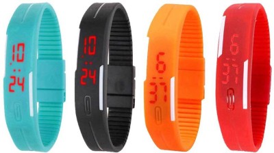 NS18 Silicone Led Magnet Band Watch Combo of 4 Sky Blue, Black, Orange And Red Digital Watch  - For Couple   Watches  (NS18)
