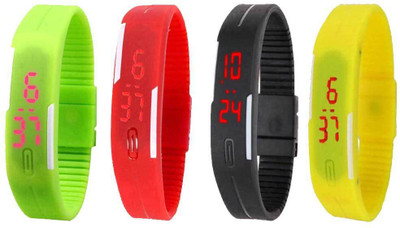 

Kissu Led Magnet Band Combo of 4 Green, Red, Black And Yellow Watch - For Men & Women