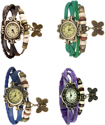 

Kissu Vintage Rakhi Combo of 4 Brown, Blue, Green And Purple Watch - For Women