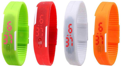 

NS18 Silicone Led Magnet Band Combo of 4 Green, Red, White And Orange Watch - For Boys & Girls