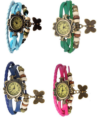 

Kissu Vintage Rakhi Combo of 4 Sky Blue, Blue, Green And Pink Watch - For Women