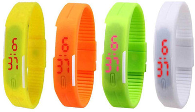 

NS18 Silicone Led Magnet Band Combo of 4 Yellow, Orange, Green And White Watch - For Boys & Girls