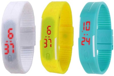 

Kissu Led Band Watch Combo of 3 White, Yellow And Sky Blue Watch - For Couple