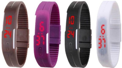 NS18 Silicone Led Magnet Band Combo of 4 Brown, Purple, Black And White Digital Watch  - For Boys & Girls   Watches  (NS18)