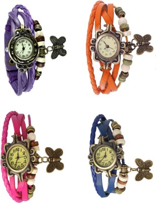 NS18 Vintage Butterfly Rakhi Combo of 4 Purple, Pink, Orange And Blue Analog Watch  - For Women   Watches  (NS18)
