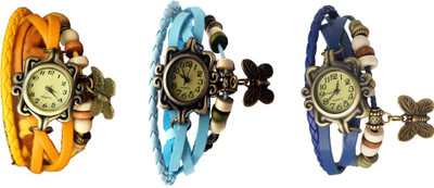 View NS18 Vintage Butterfly Rakhi Watch Combo of 3 Yellow, Sky Blue And Blue Analog Watch  - For Women Wrist Watches Price Online(NS18)