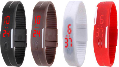 

Kissu Led Magnet Band Combo of 4 Black, Brown, White And Red Watch - For Men & Women