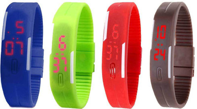 

Kissu Led Magnet Band Combo of 4 Blue, Green, Red And Brown Watch - For Men & Women