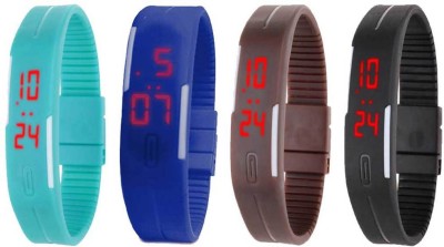 NS18 Silicone Led Magnet Band Combo of 4 Sky Blue, Blue, Brown And Black Digital Watch  - For Boys & Girls   Watches  (NS18)