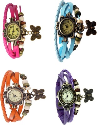 NS18 Vintage Butterfly Rakhi Combo of 4 Pink, Orange, Sky Blue And Purple Analog Watch  - For Women   Watches  (NS18)