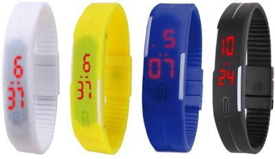 NS18 Silicone Led Magnet Band Combo of 4 White, Yellow, Blue And Black Digital Watch  - For Boys & Girls   Watches  (NS18)