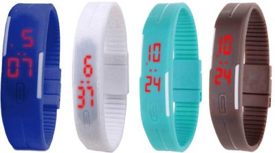 NS18 Silicone Led Magnet Band Combo of 4 Blue, White, Sky Blue And Brown Digital Watch  - For Boys & Girls   Watches  (NS18)