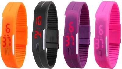 NS18 Silicone Led Magnet Band Watch Combo of 4 Orange, Black, Purple And Pink Digital Watch  - For Couple   Watches  (NS18)